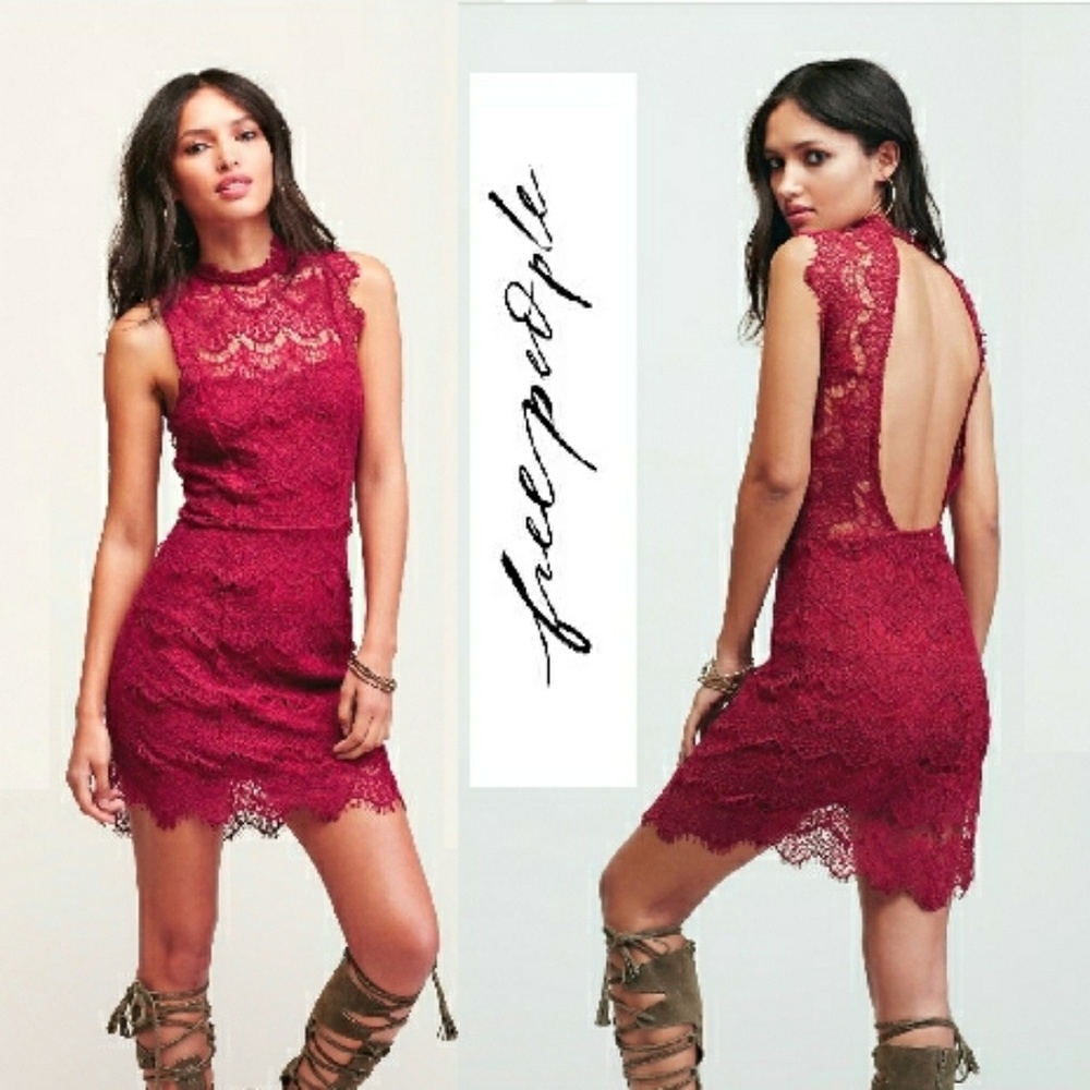 Free People Sexy Cherry Red Lace Bodycon Dress
